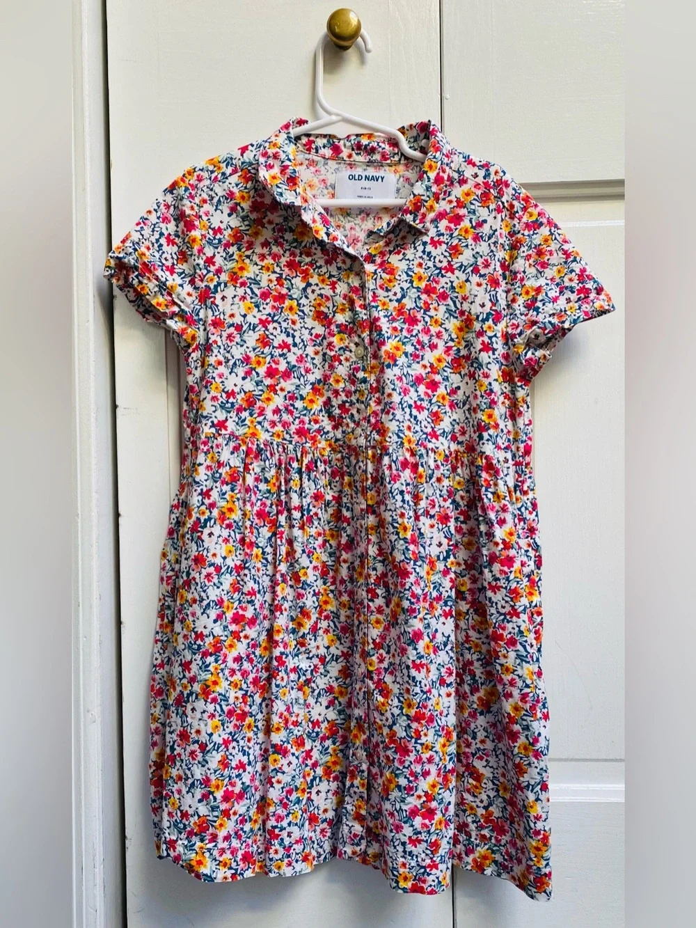 Old Navy girls multicolored Floral Short-Sleeve Button-up dress sz 6-7